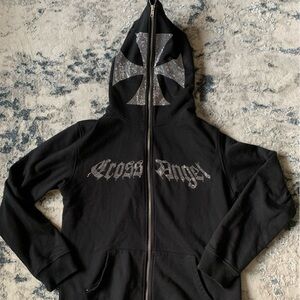 CROSS ANGEL RHINESTONE ZIP UP HOODIE SIZE S MENS